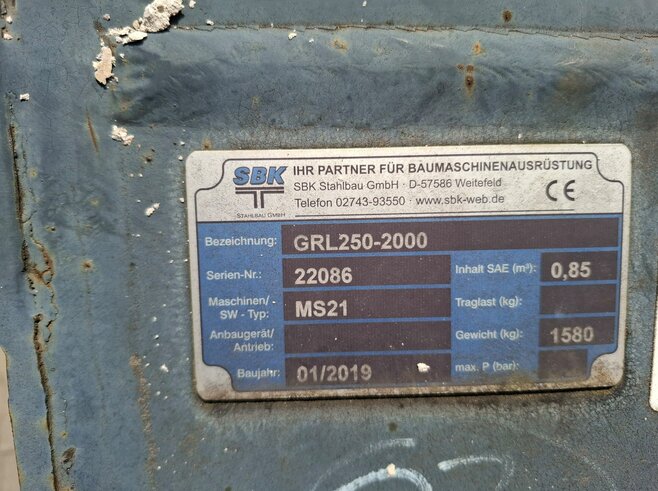 SBK Grabenräumlöffel Starr 2000mm