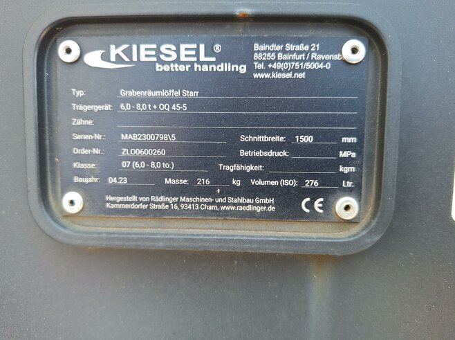 Rädlinger Grabenräumlöffel starr KGL08S-1500