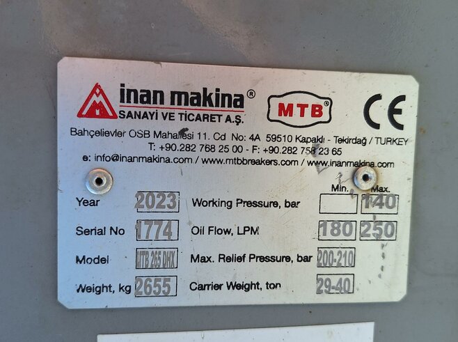 Inan Makina Hydraulikhammer MTB265 OQ80