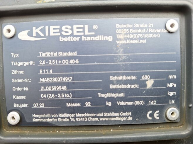 Rädlinger Tieflöffel 600mm KTL04-600