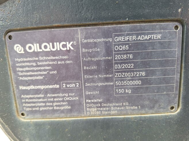 OilQuick Greiferaufhängung OQ65
